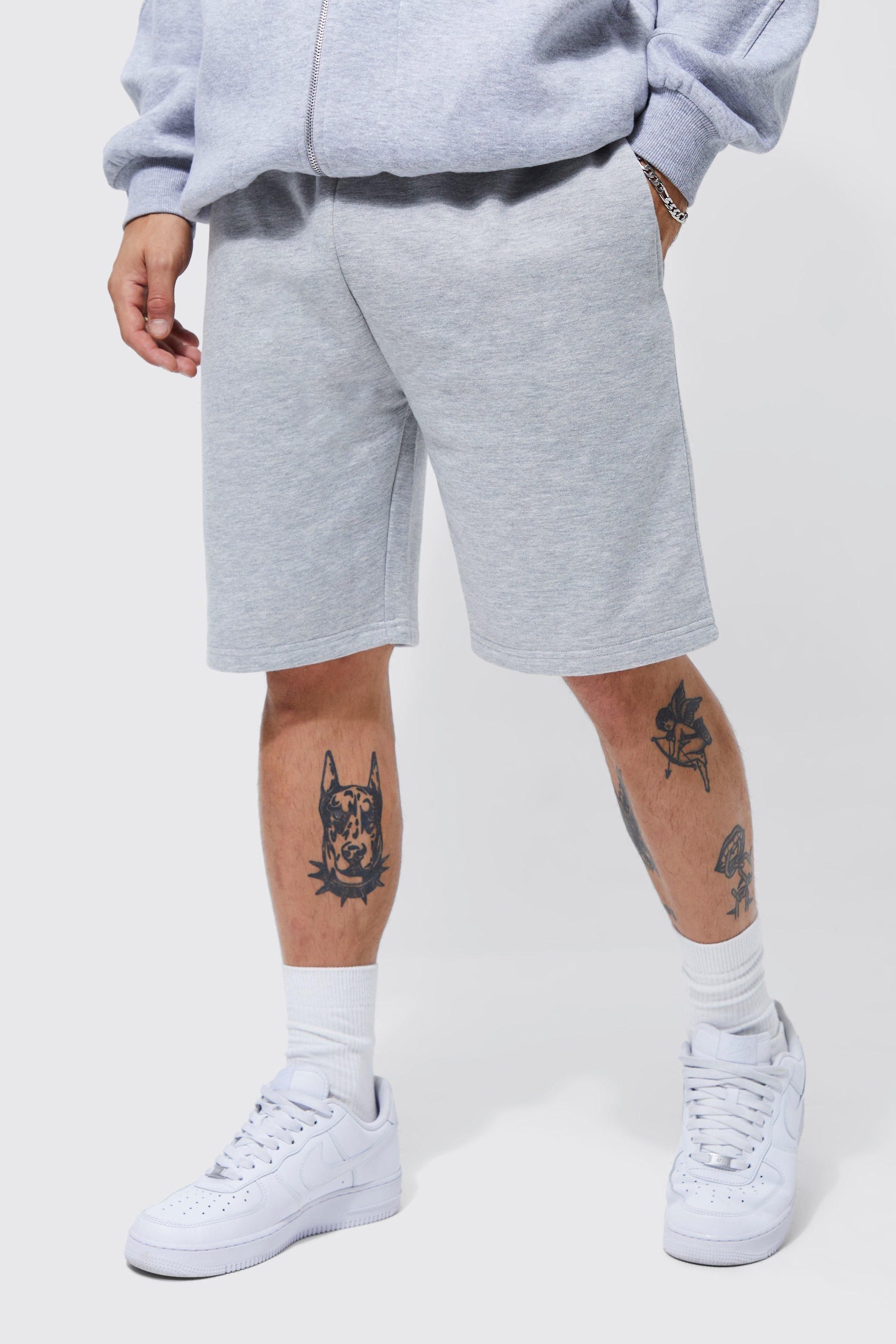 Mens Grey Basic Loose Fit Mid Length Jersey Short, Grey